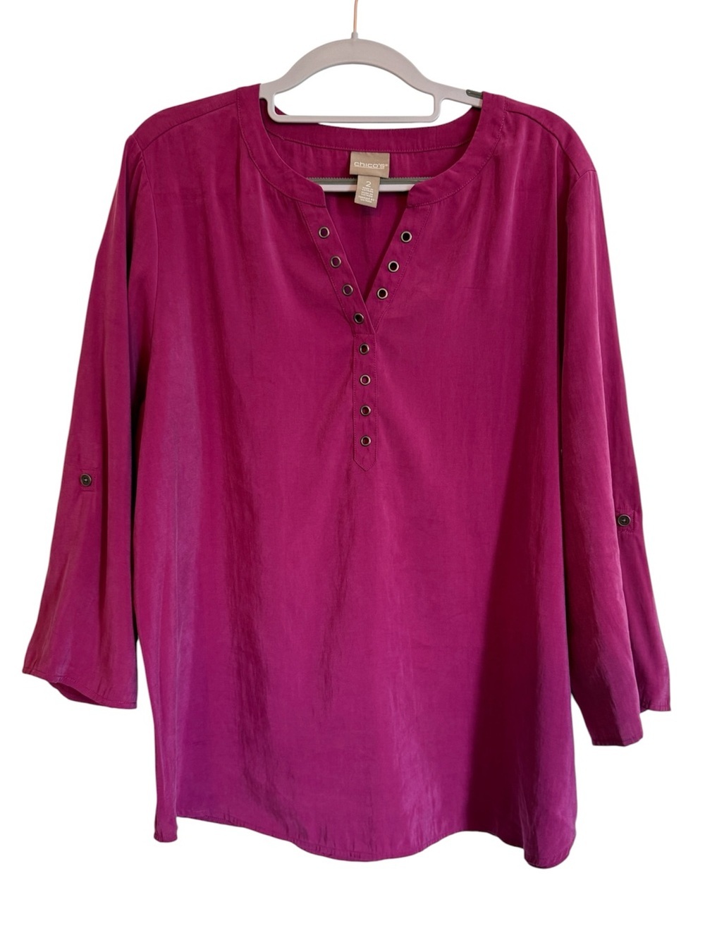 Chico's Deep Magenta Eyelet V-Neck Tunic